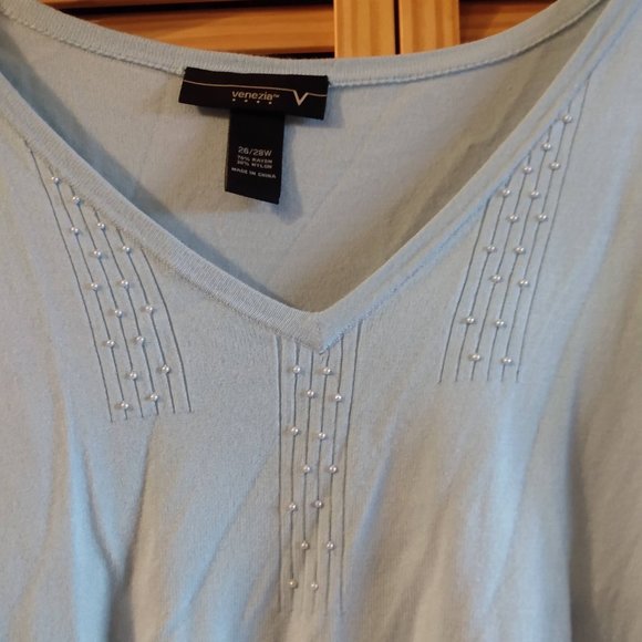 Very soft baby tealish blue v neck sweater 26w 28w - Picture 1 of 4